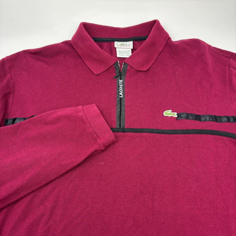 Lacoste Sport Mens Large(6) Burgundy Red 1/4 Zip Long Sleeve Shirt